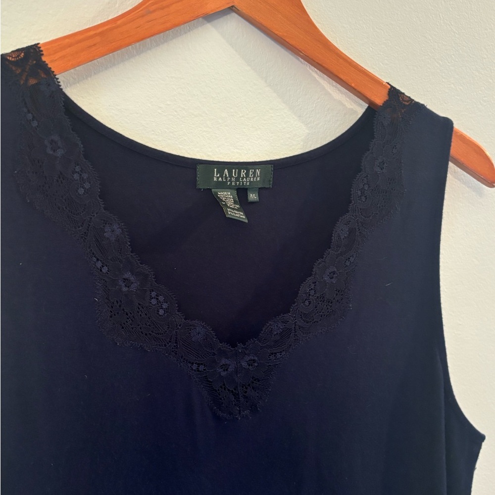 Lauren by Ralph Lauren Navy Lace Trim Tank Top